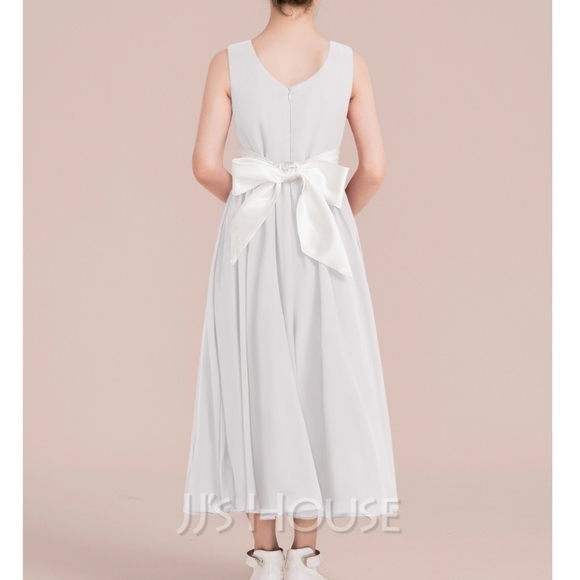 JJS HOUSE | a-line empire ankle length chiffon & satin junior bridesmaid dress - Picture 12 of 13